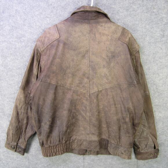 Canda Leather Jacket Mens 50 Brown Distressed Bomber Zip Front Snap Pockets C&A - Picture 6 of 7